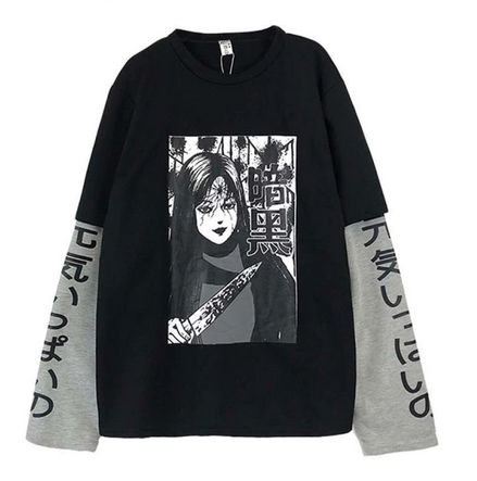 Koszulka oversize z nadrukiem manga i japońskimi napisami HORROR - XXL