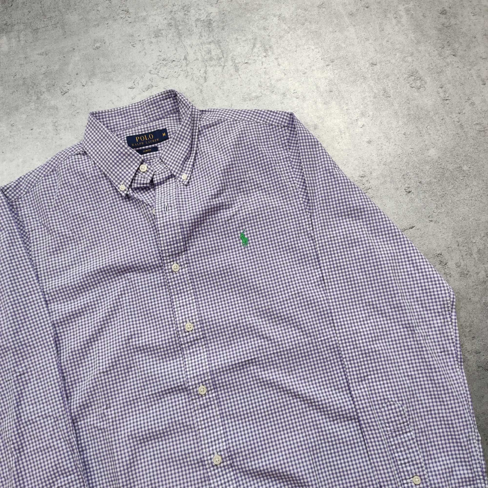 MĘSKA Elegancka PREMIUM Koszula Bawełna Krata Fiolet Polo Ralph Lauren