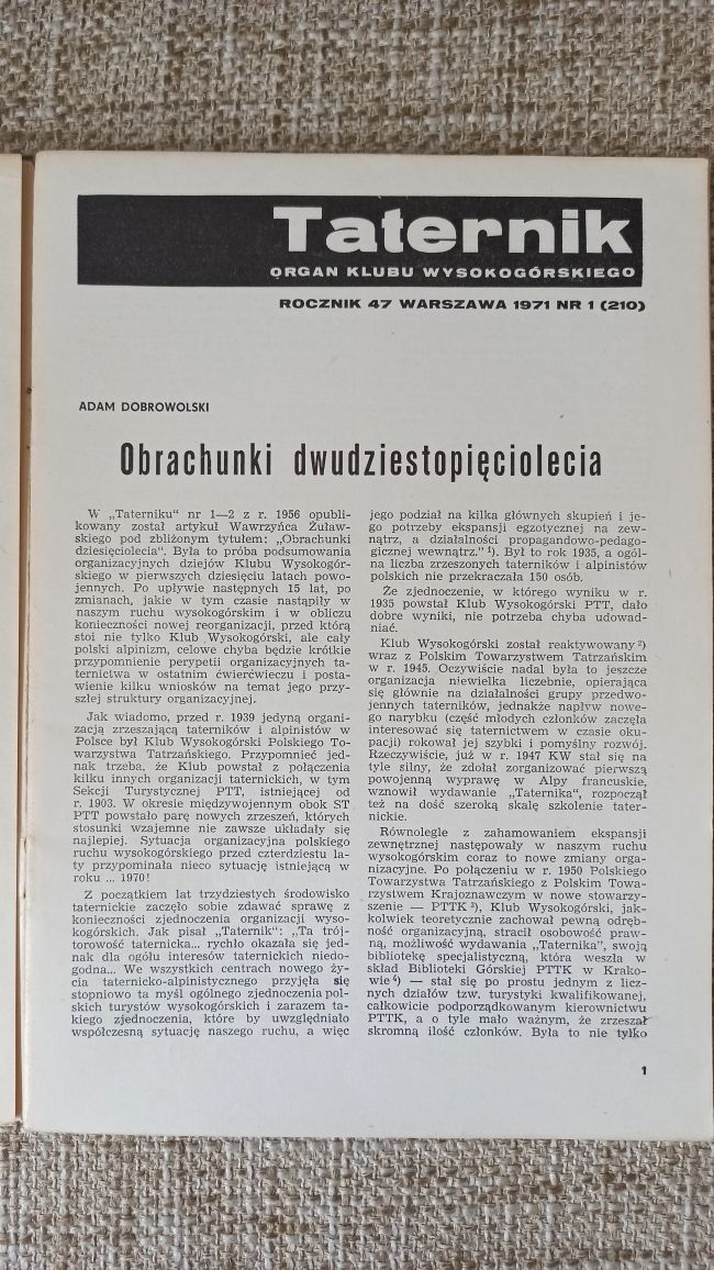 Czasopismo Taternik nr 1 z 1971 roku