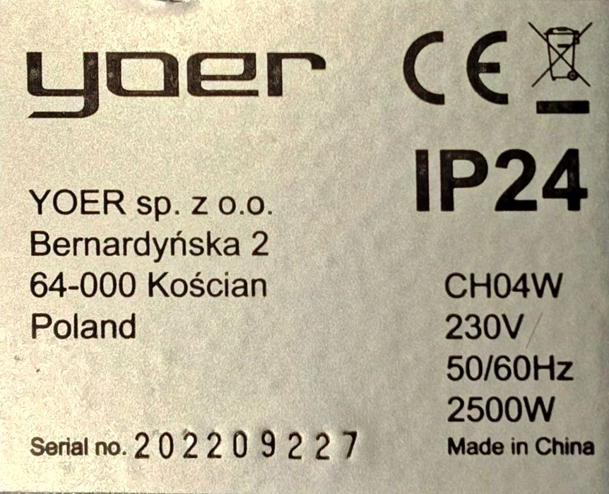 Grzejnik Panelowy (konwektorowy) Yoer Caliento CH04W hybrydowy 2500 W