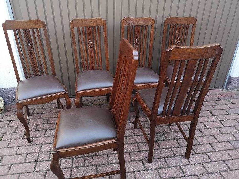 Krzesła Dębowe Wysokie Stare Antyk Komplet 6 Sztuk Po Renowacji Okazja