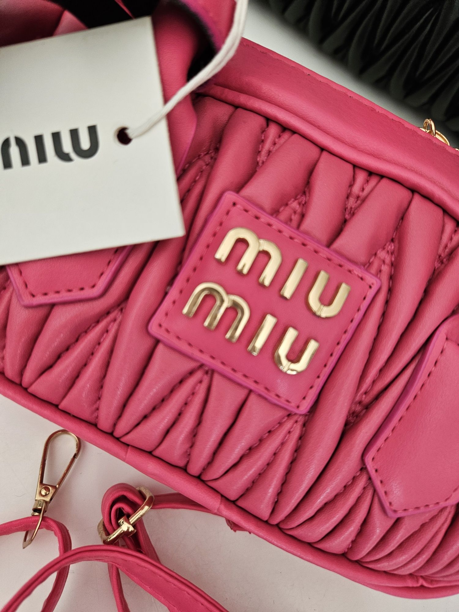 Miu miu mini torebka pikowana pink różowa barbie logo logowana