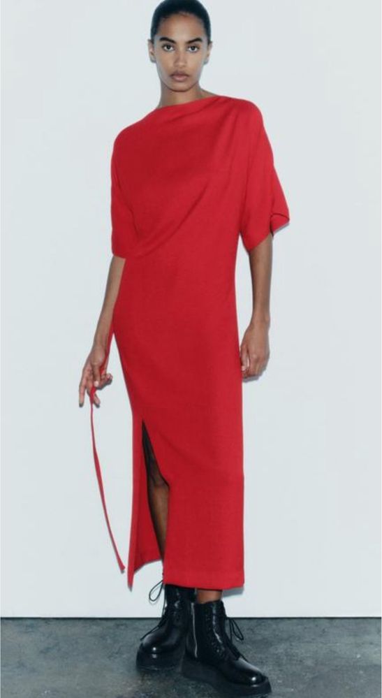Довга сукня міді з вирізом Zara розмір S