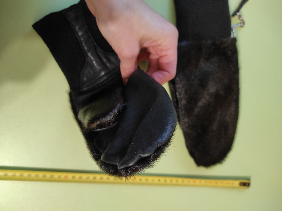 Зимние варежки перчатки М размер натуральная кожа мех состояние идеал