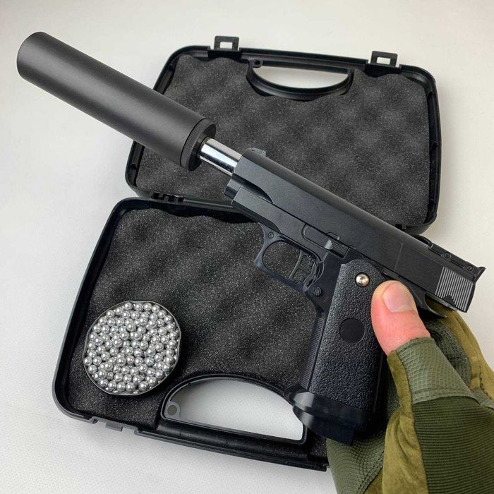 Металевий Дитячий пістолет Кольт 1911 із глушником іграшковий залізний