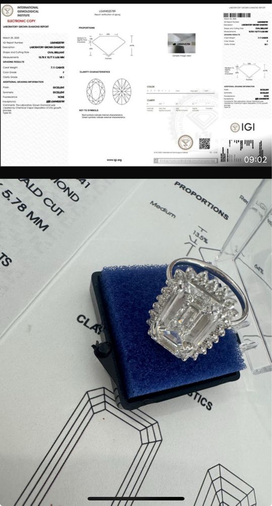 Anel com diamante de 7,11 kilates