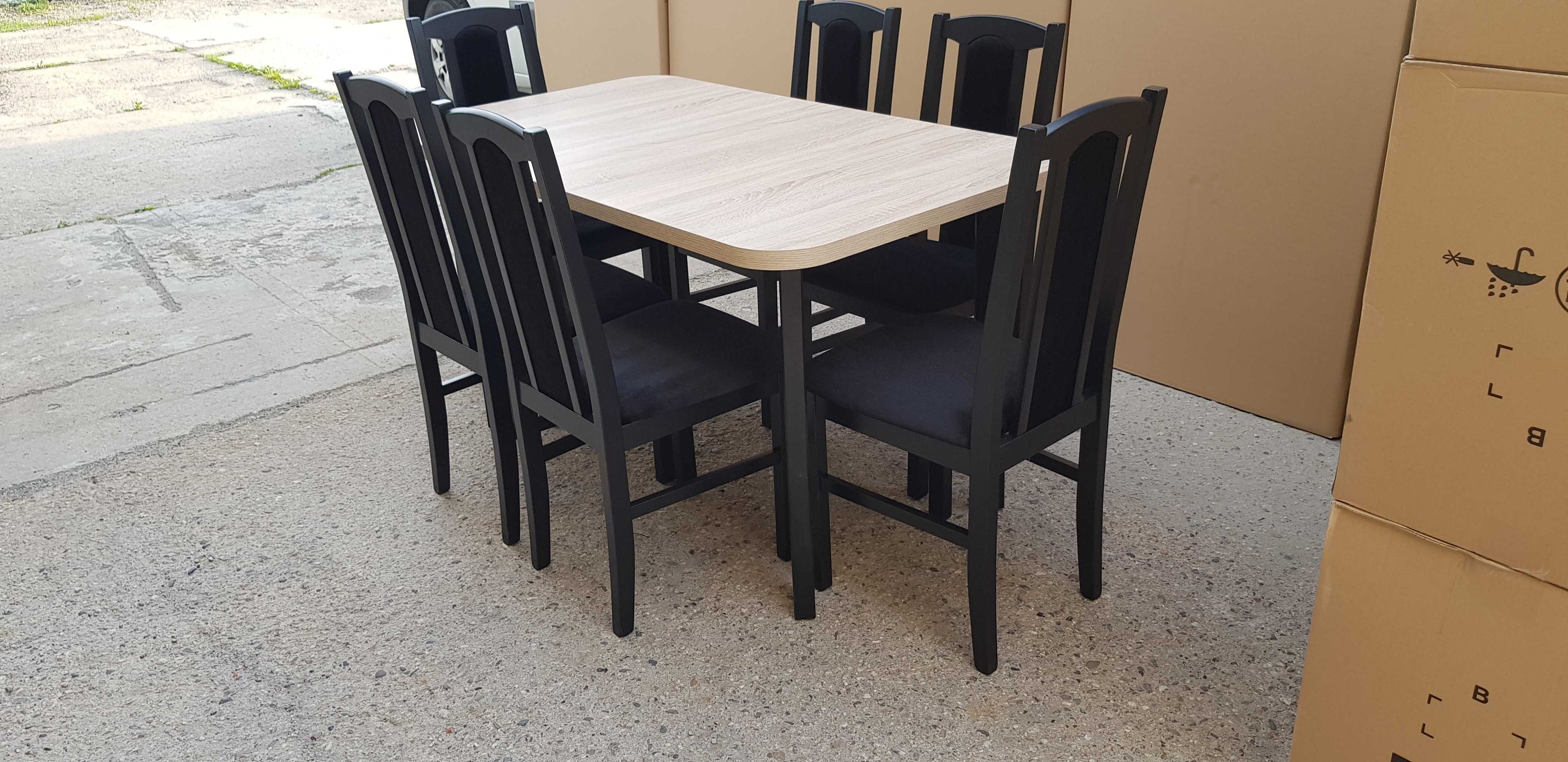 Nowe STÓŁ 80x140/180 z 6 krzesłami , czarny/sonoma + czarny ,dostawaPL