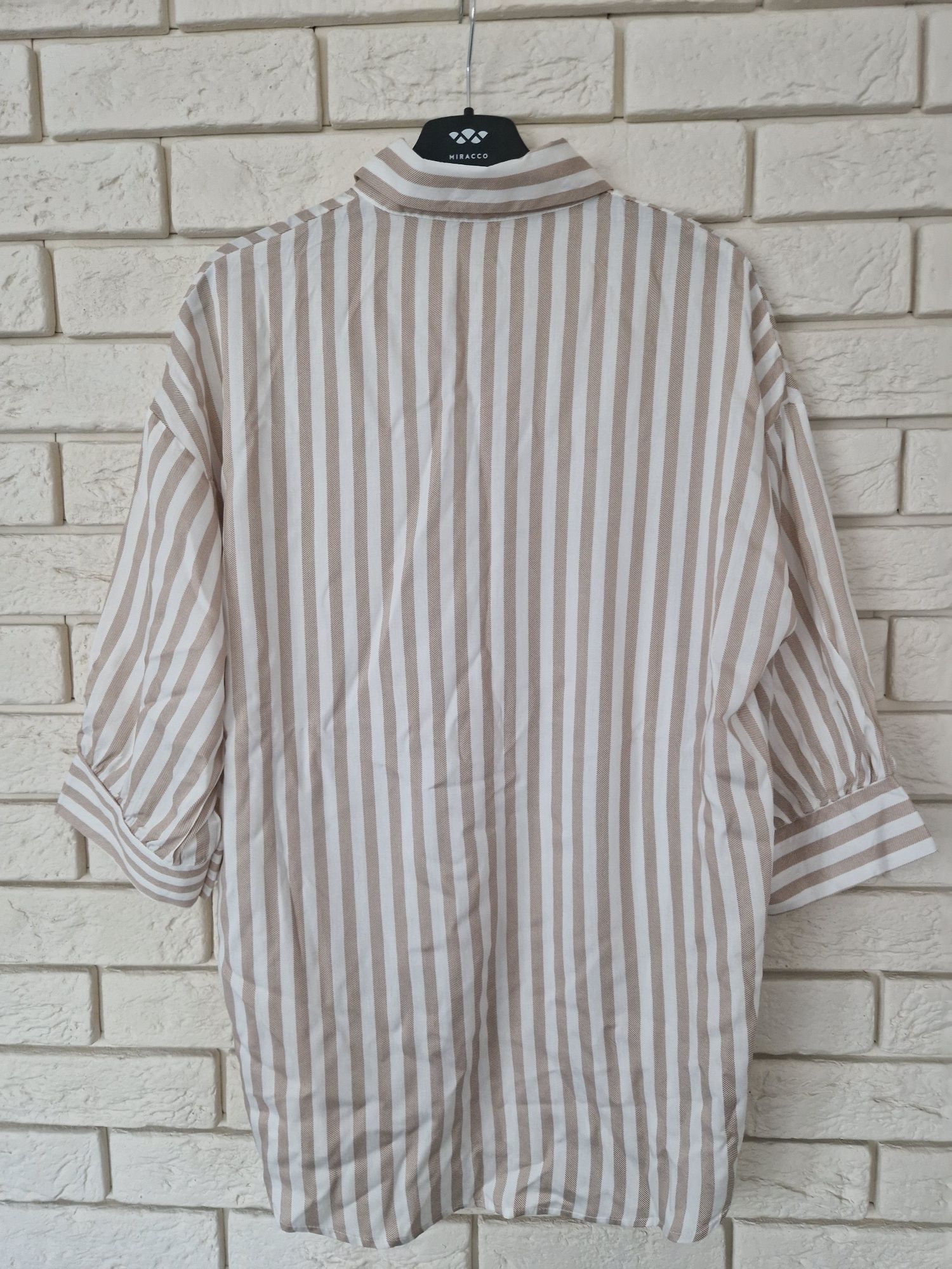 Beżowo-biała koszula w paski z wiskozy 42 XL plus size