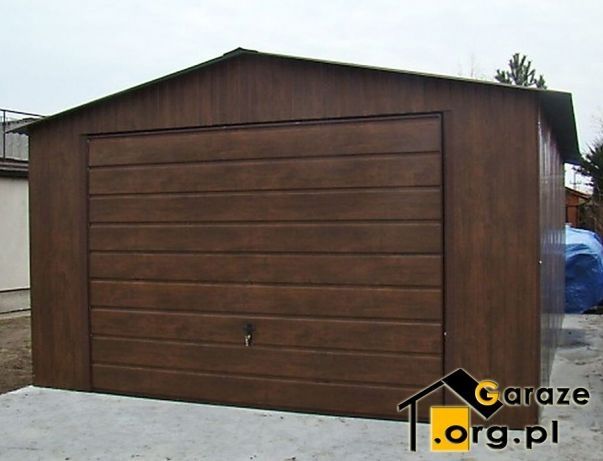 Garaże Blaszane Drewnopodobne Orzech 4x6 Garaż Blaszany + drzwi boczne