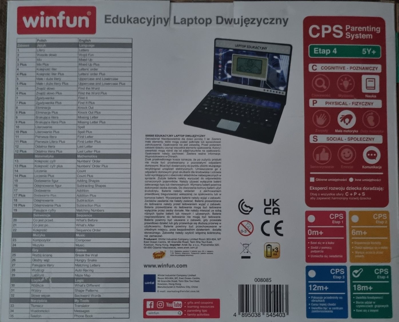 Laptop edukacyjny WINFUN dla dzieci dwujęzyczny PL - ANG