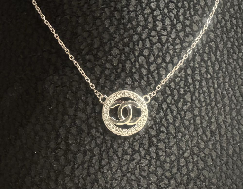 Chanel Srebro 925 srebrny łańcuszek naszyjnik kolia cyrkonie Chanelka