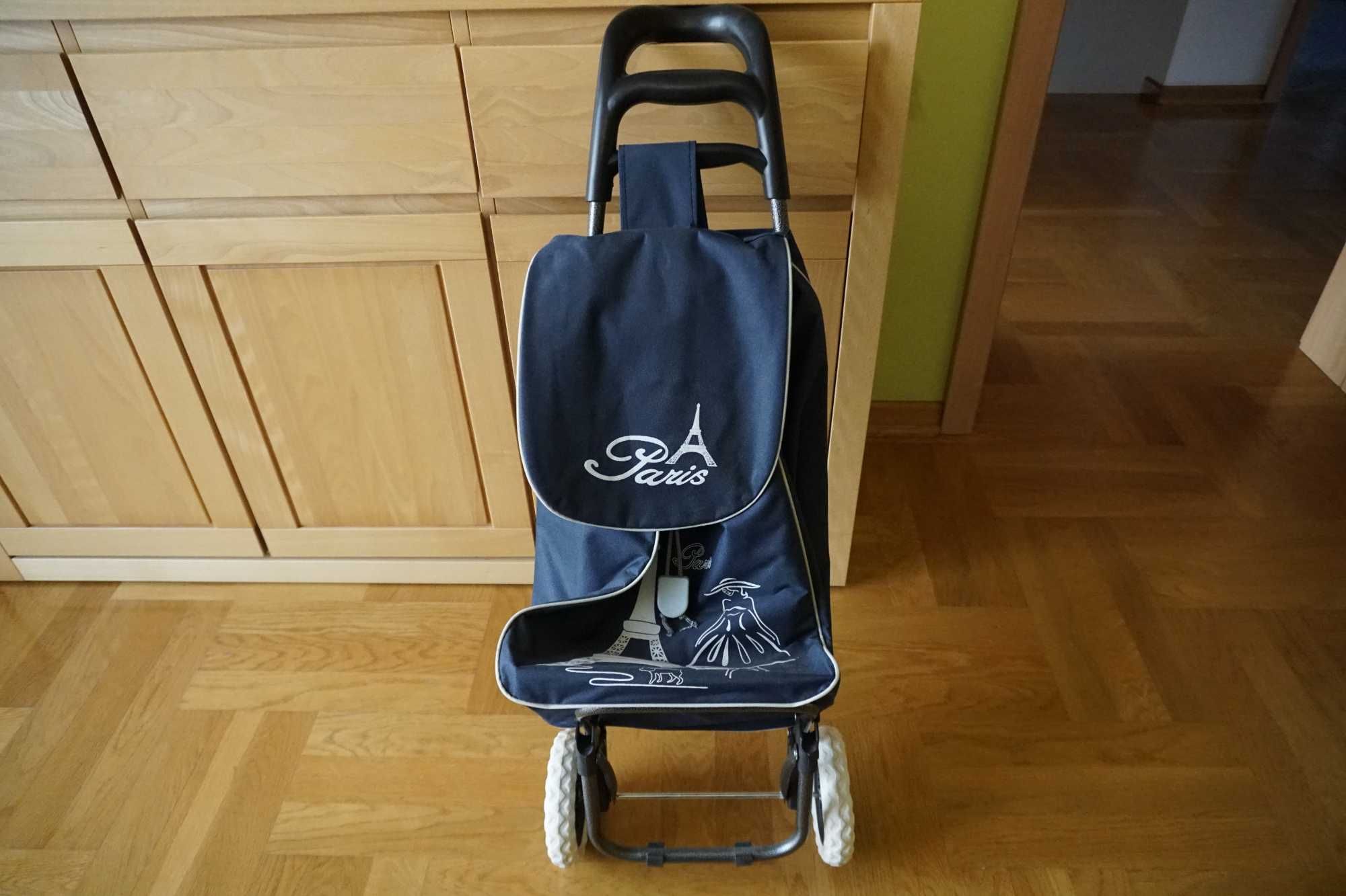 Wózek zakupowy na kółkach, torba.
