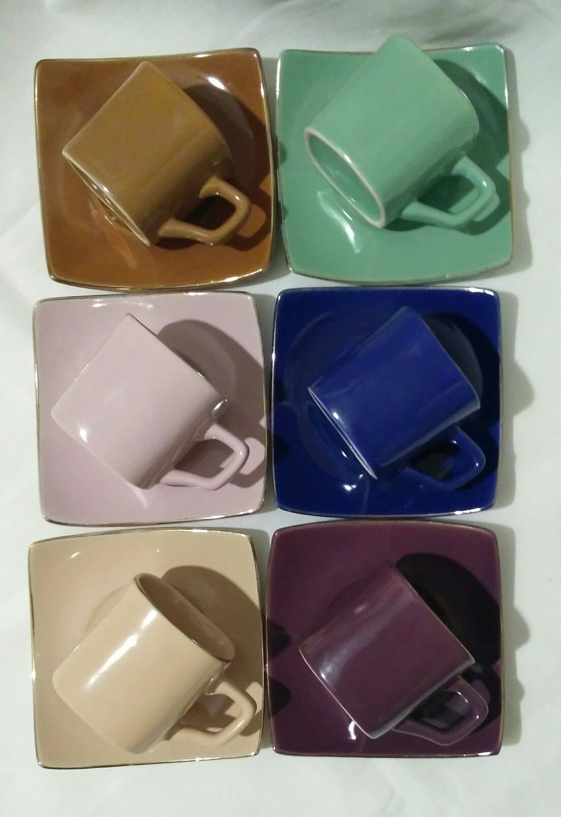 Кофейный набор чашка блюдце квадратное керамика  позолота на 6 персон