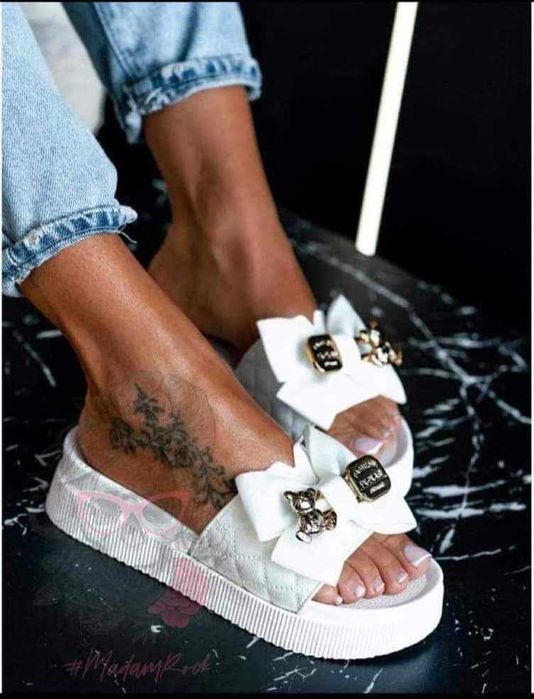 KLAPKI gumowe białe miś platforma wyprzedaż rozmiar 36-40