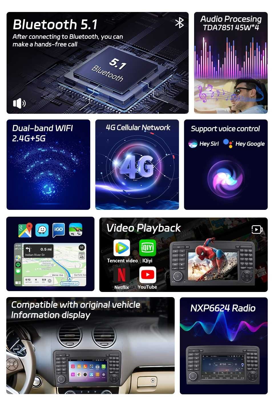 Mercedes GL X164 ML W164 CarPlay Android Radio DAB+ Opcja GPS WiFi 4G