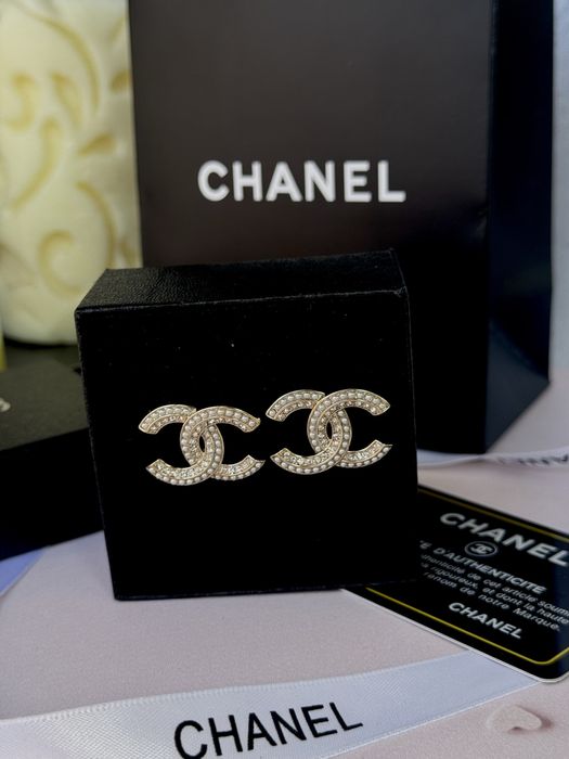 Сережки Chanel, шанель пусети з перлинами, сережки святкові