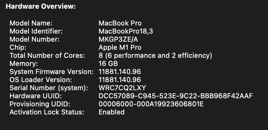 Macbook Pro M1 16GB RAM / 512 GB SSD / 14 cali
