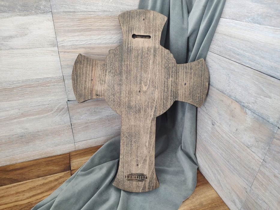 Płaskorzeźba drewniany duży Krzyż nowoczesny Jezus inri prymicje 120cm