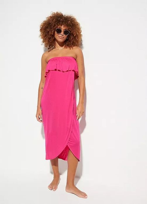 B.P.C sukienka plażowa różowa bandeau z falbanką ^44/46