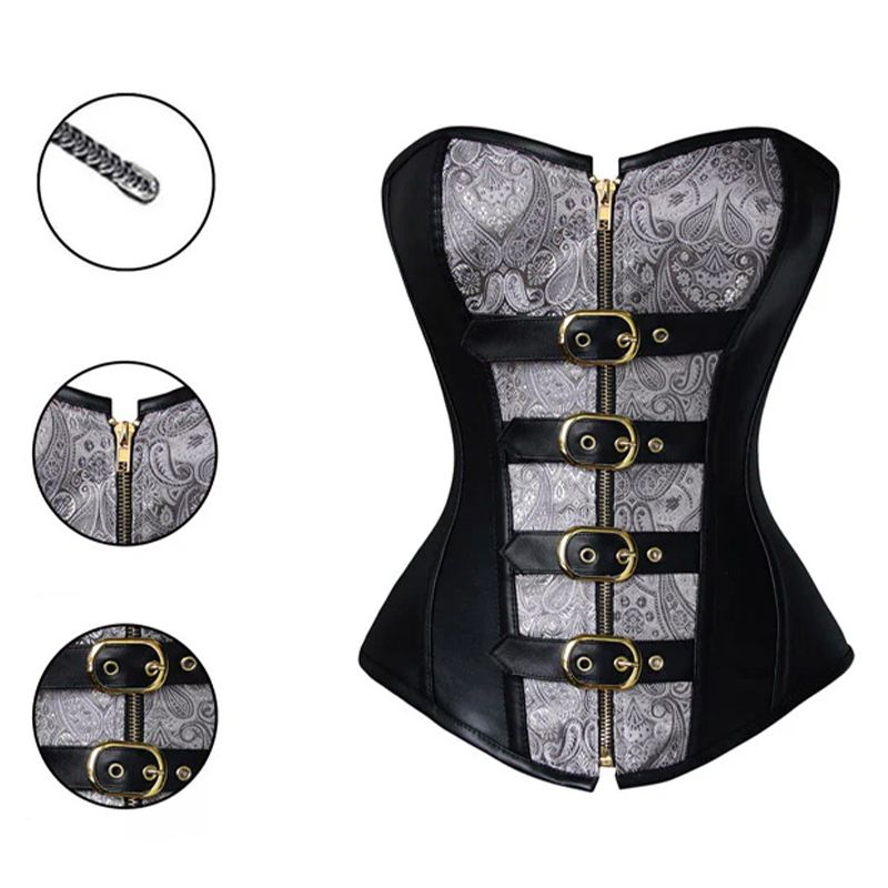Gorset wzorzysty z klamrami + Stringi rozmiar 2XL/3XL