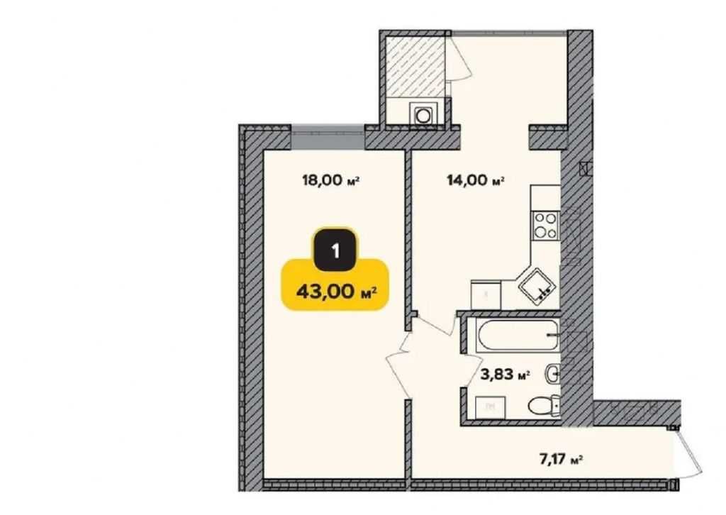 ТОП Продаж 1кімнатної квартири ,43м² Південно-Захід, ЖК Студентський.