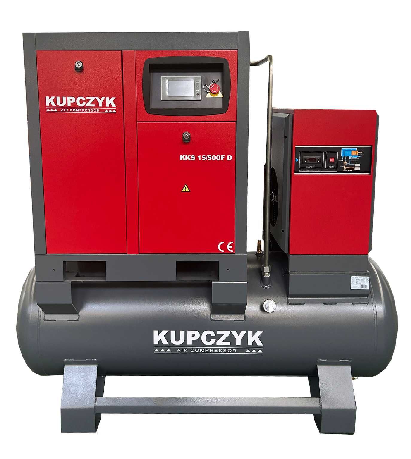 Kompresor śrubowy 1500 l/min 11 KW Falownik Osuszacz Filtry Kupczyk