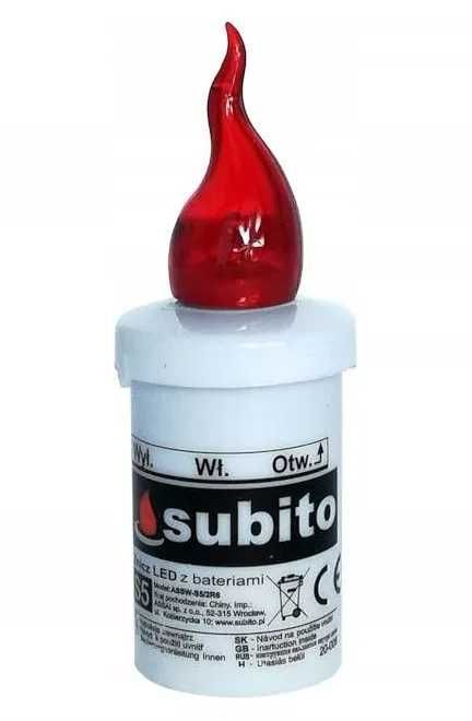 Wkład Elektryczny Znicz Świeczka Led Czerwony / biały kartonik 12szt.