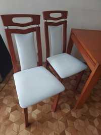 Krzesła alu-drew wyściełane alkan.  i stół