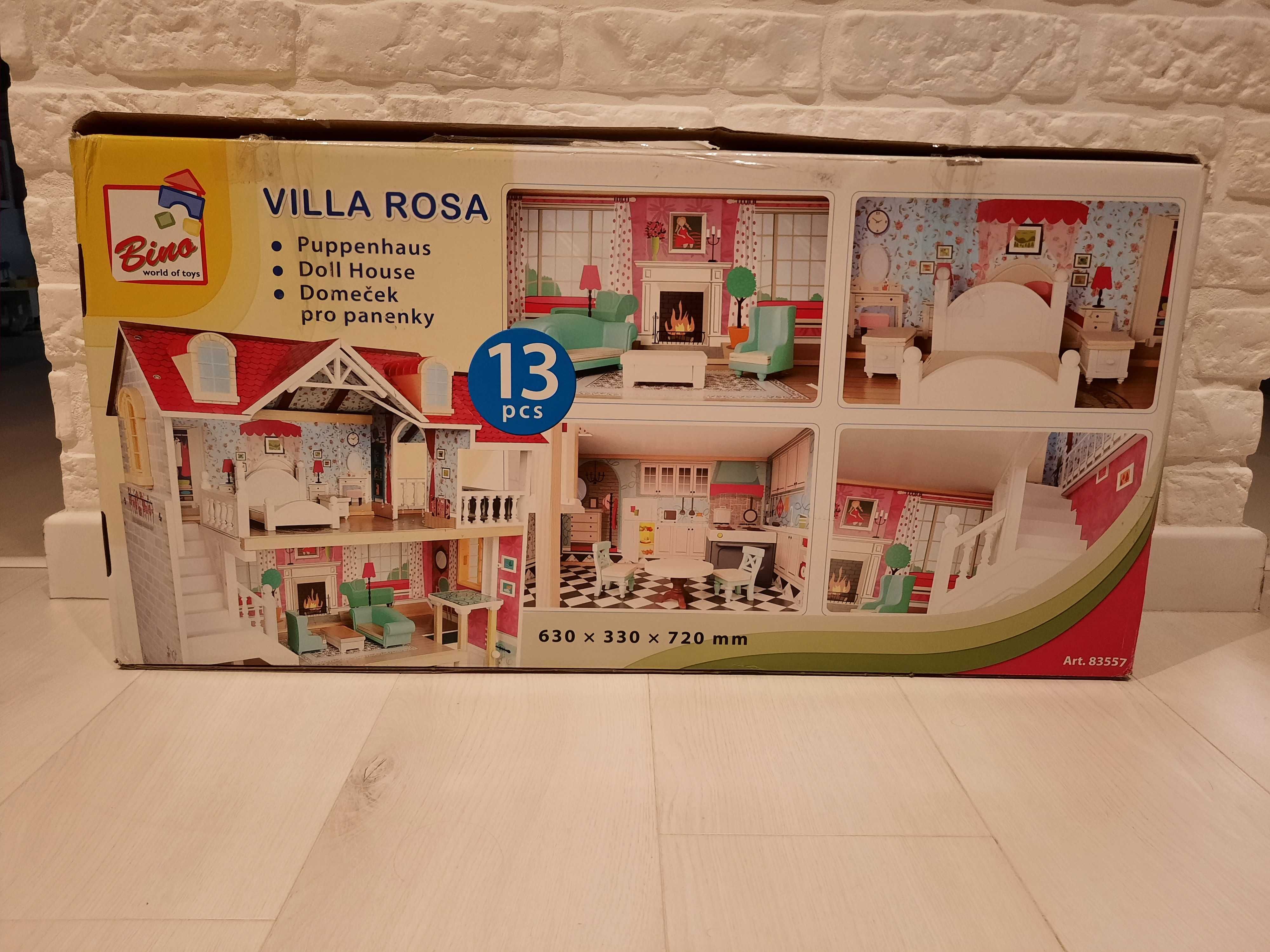 Drewniany domek dla lalek z wyposażeniem VILLA ROSA firmy BINO