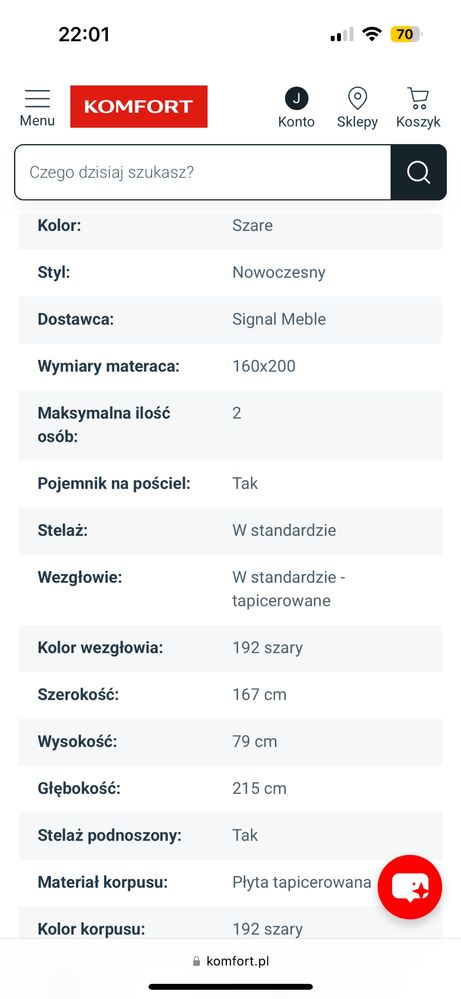 Łóżko tapicerowane + materac