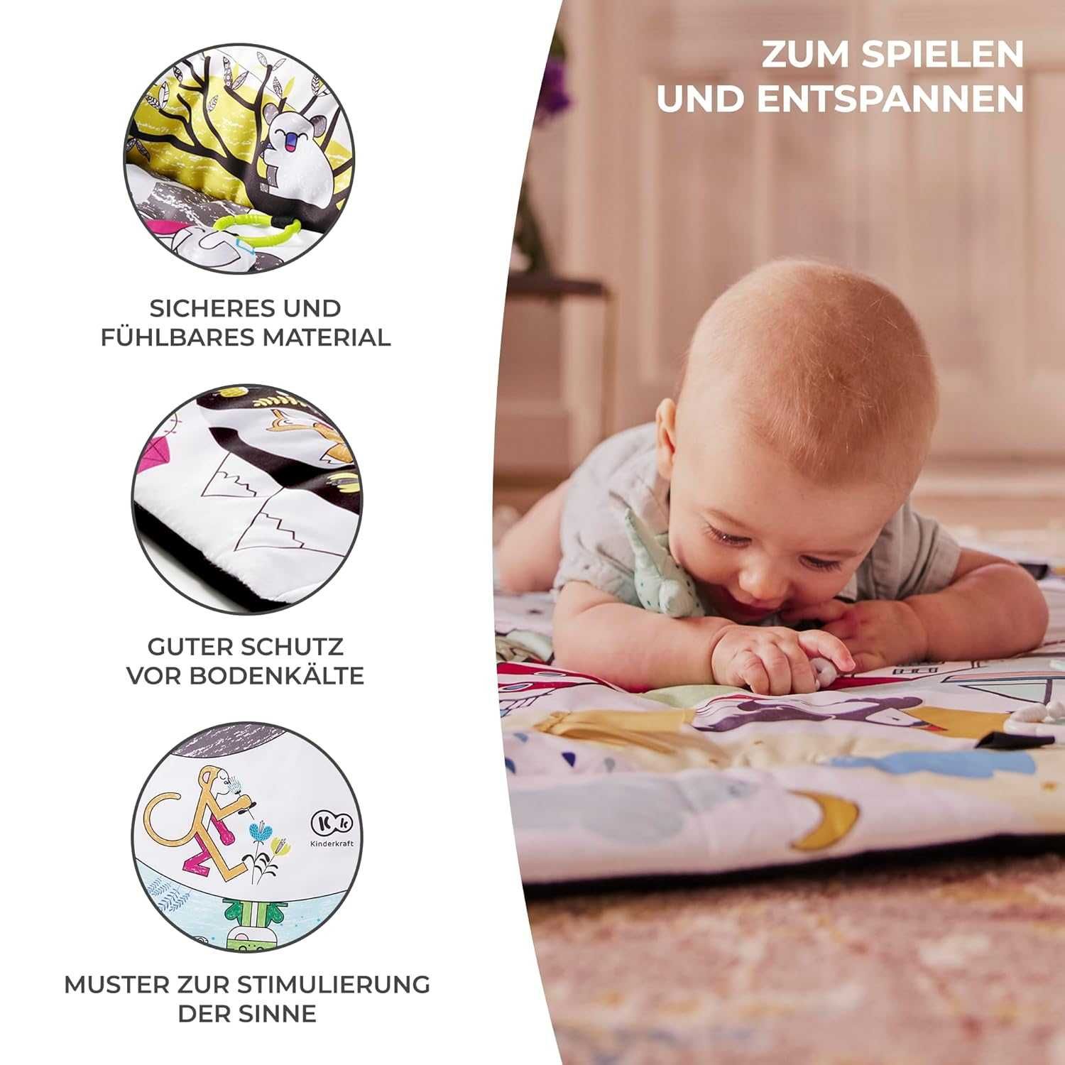 Kinderkraft SMARTPLAY Mata do Edukacyjna, 0 - 2 lata, Wielokolorowa