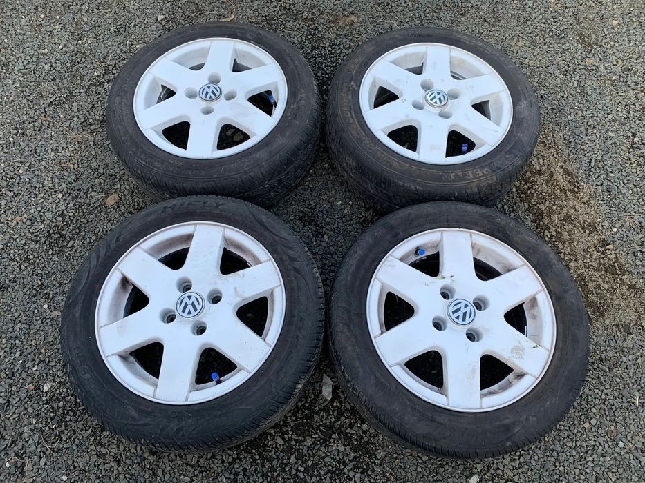 VOLKSWAGEN ORYGINALNE FELGI ALUMINIOWE 14&quot; 6J ET43 4X100 BIAŁE ALUFELGI 6X0601025 VOLKSWAGEN ORYGINALNE FELGI ALUMINIOWE 14&quot; J ET 4X100 BIAŁE ALUFELGI  KOMPLET KÓŁ 4 SZTUKI LUPO + OPONY LETNIE 185/55/R14