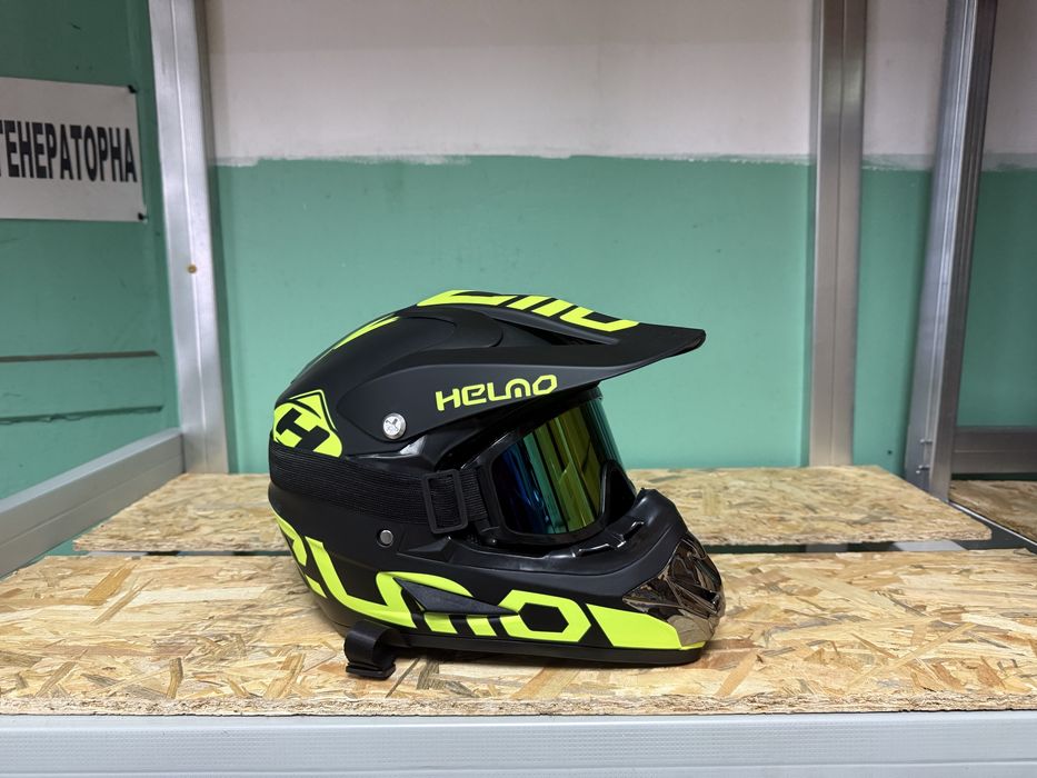 Кроссовый мото шлем шолом эндуро с очками мотоциклетный шлем