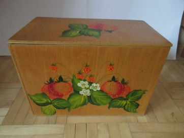 Ręcznie malowana szkatułka drewniana ze sklejki PRL vintage stara