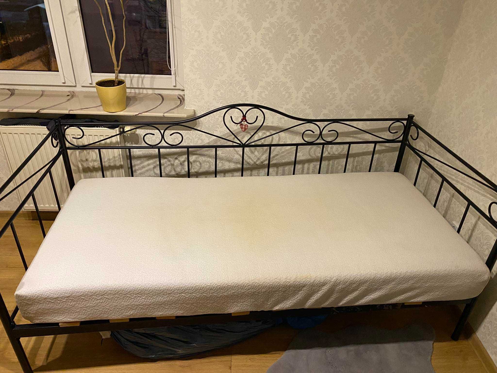 Łóżko metalowe pojedyncze czarne 90x200 cm + materac