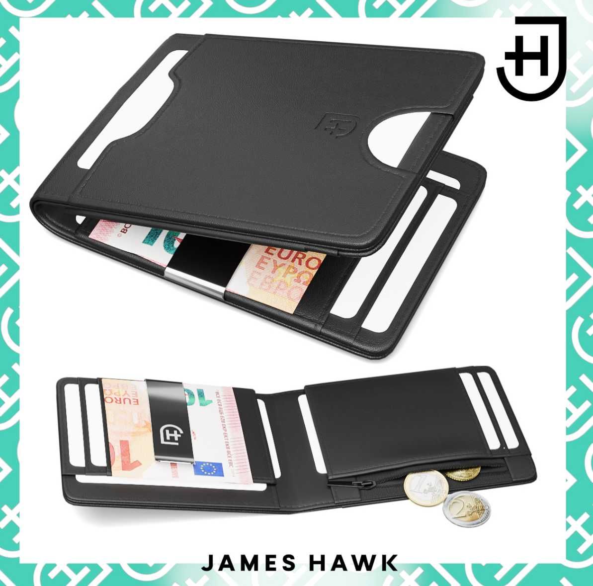 Portfel skóra naturalna Portfel męski skórzany Smart Wallet James Hawk