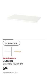 Blat bialy IKEA linnmon 100 cm X 60cm