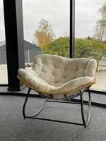 Fotel Bujany Sofa Z Rattanu I Poduszka XXL - Beżowy / Szary 100x100x80