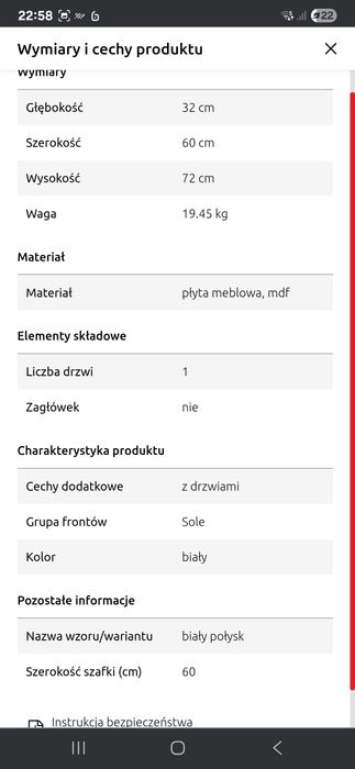 Szafka kuchenna górna Sole 60 cm lewa biały połysk