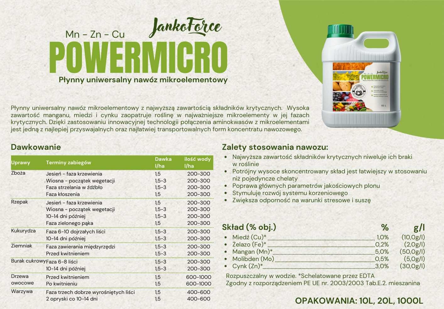 PowerMicro - uniwersalny nawóz wieloskładnikowy dolistny JankoForce