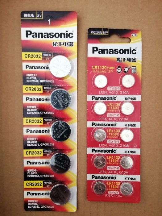 Pilhas de botão Panasonic CR2032, CR2016, CR2025, AG10, LR44