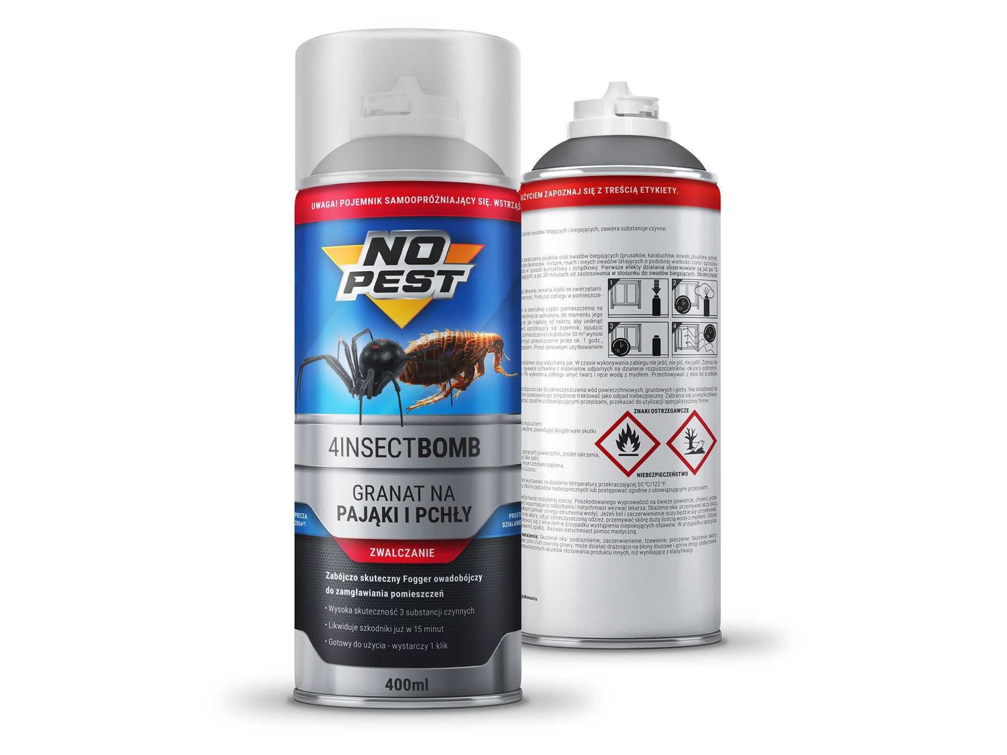 Preparat na pająki i pchły, bomba na owady, Fogger No Pest 400ml