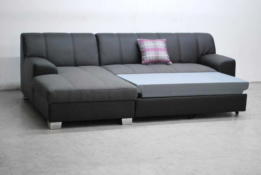RCŁ Nowy narożnik funkcja spania rogówka, KANAP czarna eko skóra sofa