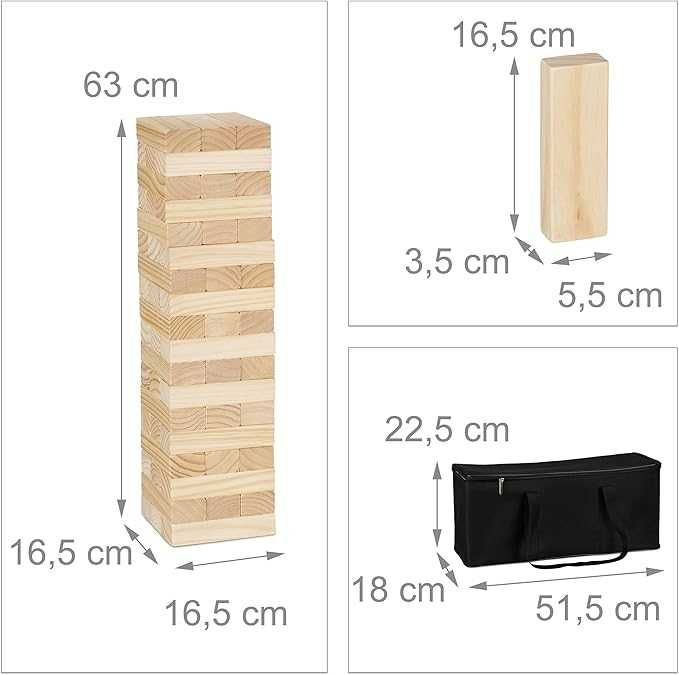 Relaxdays Wieża Wackelturm XL Drewniana Wieża do Zabawy z Torbą (696b)