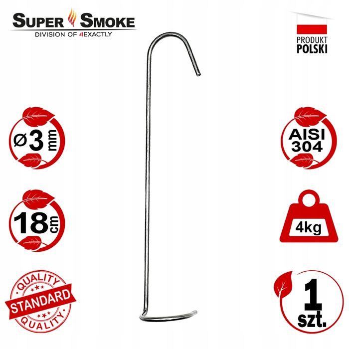 Hak Wędzarniczy Super Smoke wkręcany do tusz ryb 3mm Standard 18cm