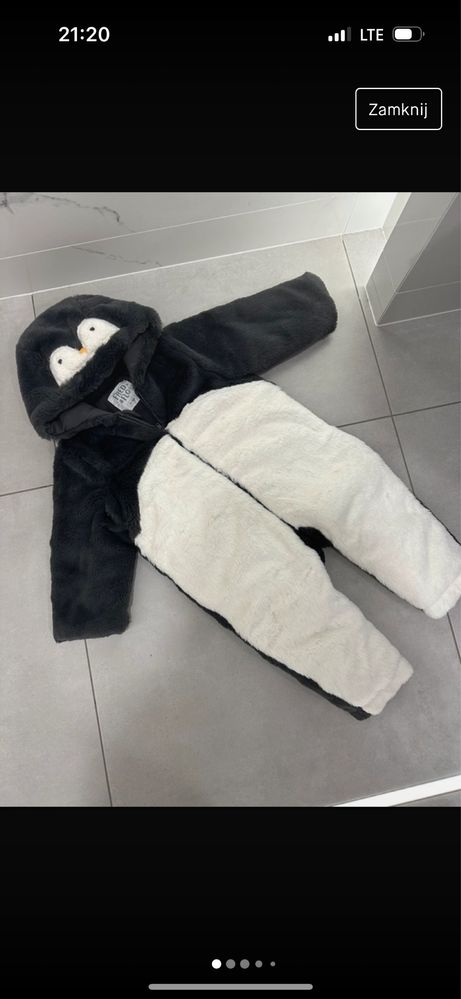 Kombinezon pajacyk na zimę dla dziecka pingwinek onesie 80-86cm