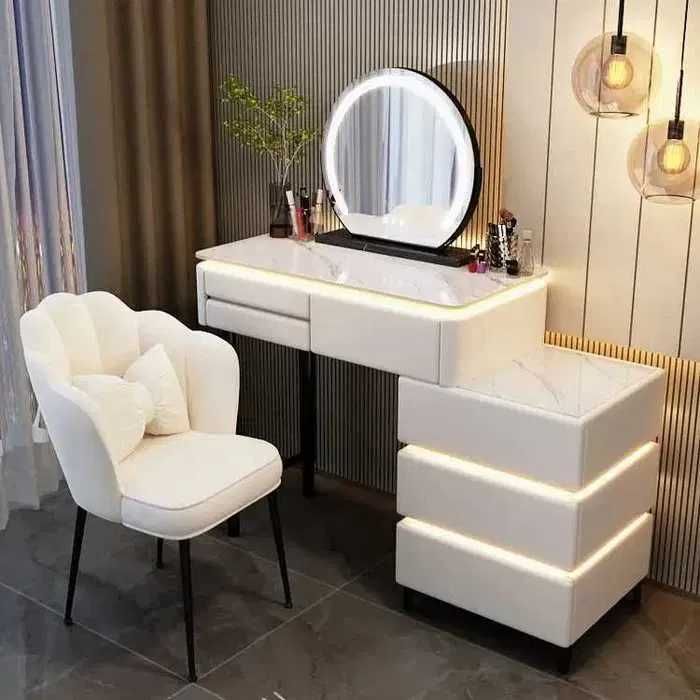 Toaletka Kosmetyczna LED Marmurek Komplet Mebli Blat 80 cm