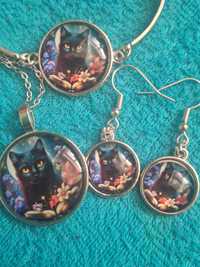Zestaw biżuterii z kotem