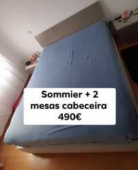 Sommier + 2 mesas cabeceira