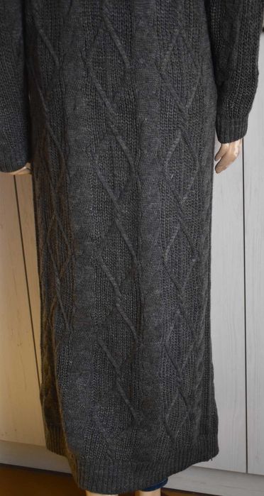 Sweter S M 36 kardigan długi z kapturem płaszcz niezapinany do kostek